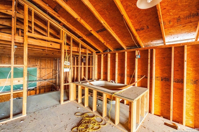 miscellaneous room featuring lofted ceiling