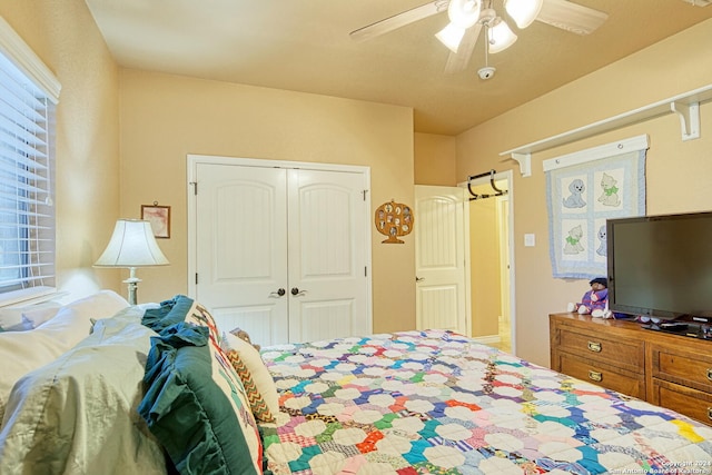 bedroom with a closet and ceiling fan