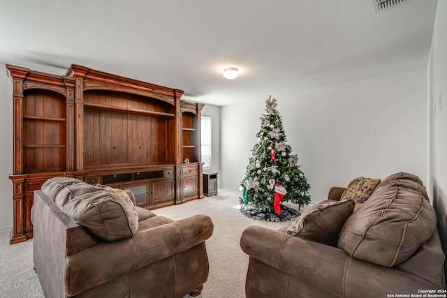 living room with light colored carpet