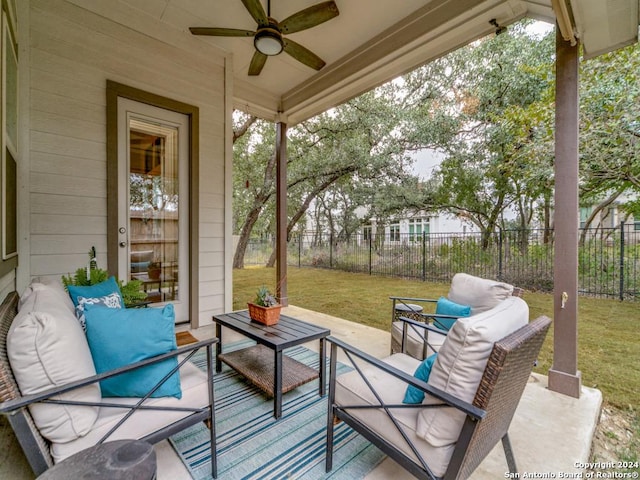 view of patio featuring outdoor lounge area and ceiling fan