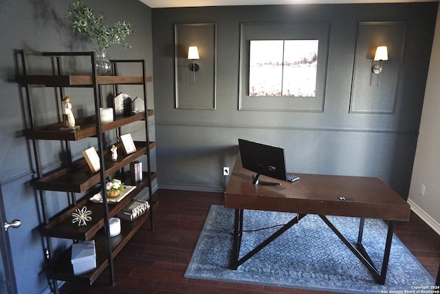 office area featuring dark hardwood / wood-style flooring