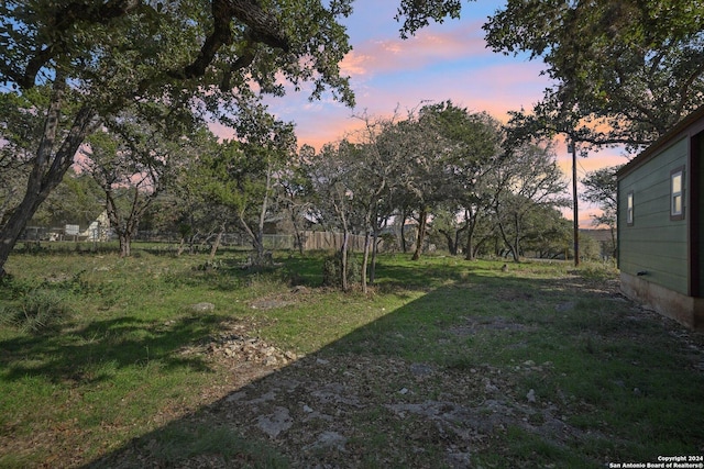 view of yard at dusk