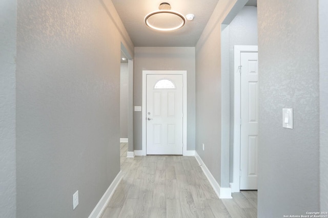 doorway with light wood-type flooring