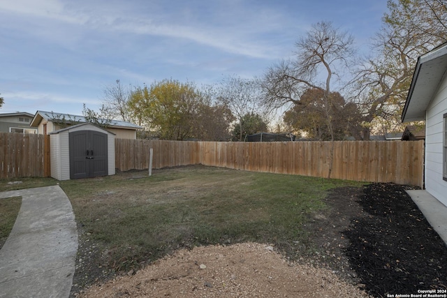 view of yard featuring a shed