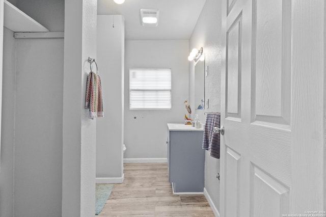 bathroom featuring hardwood / wood-style floors and vanity