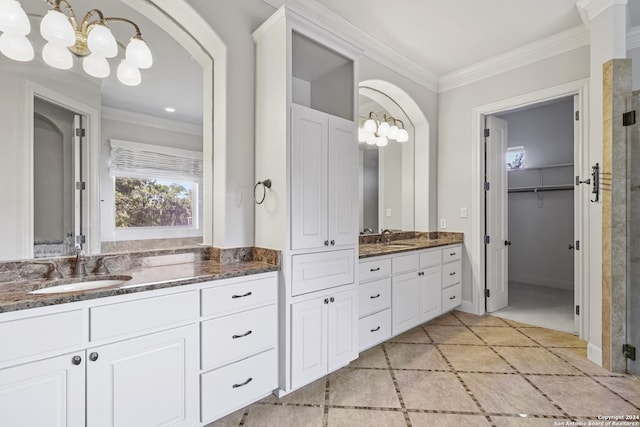 bathroom featuring vanity and ornamental molding