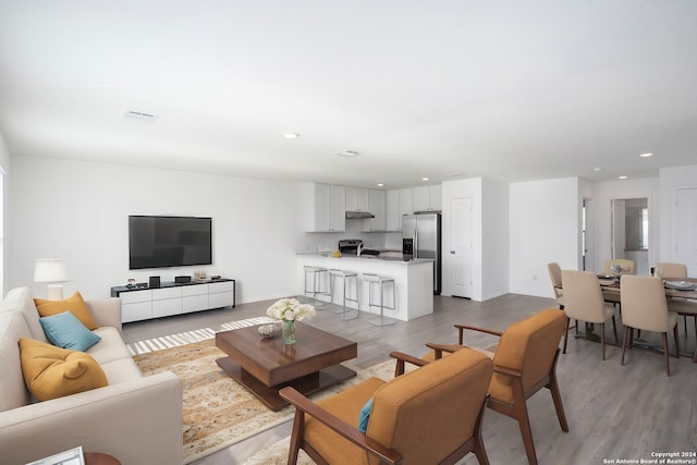 living room featuring light wood-type flooring