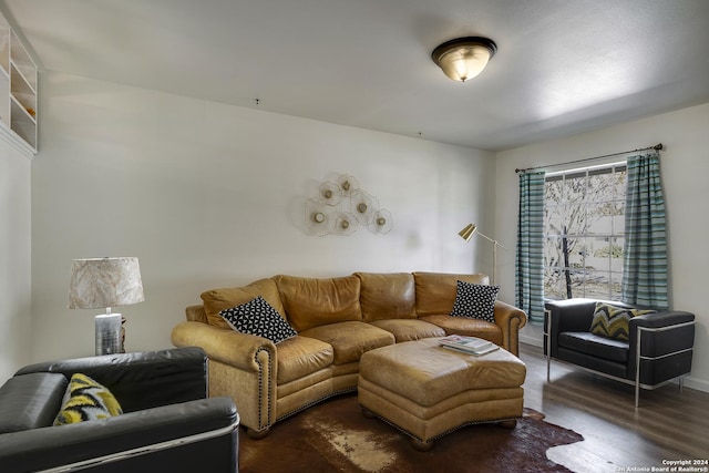 living room with dark wood-type flooring