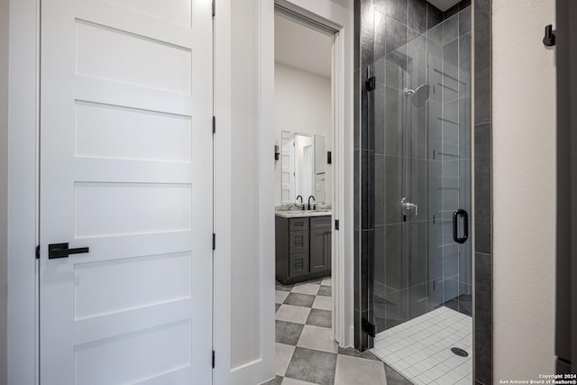 bathroom featuring vanity and walk in shower