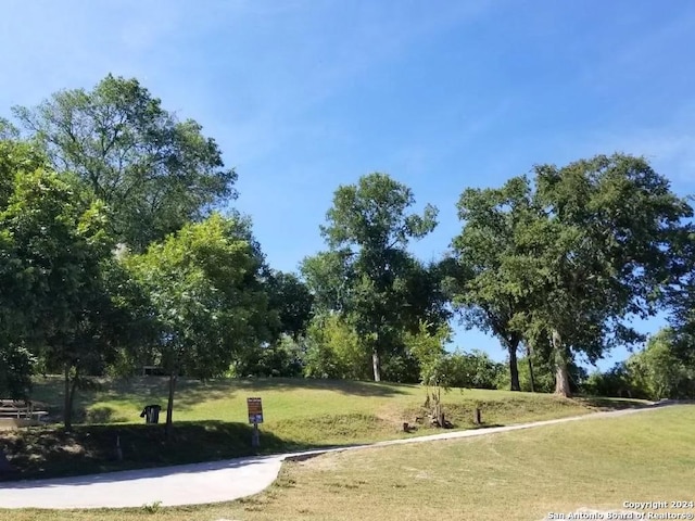 view of property's community with a lawn