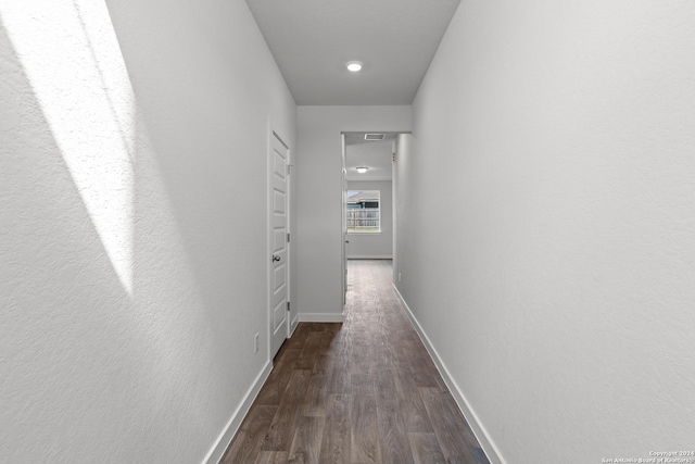 corridor with dark wood-type flooring