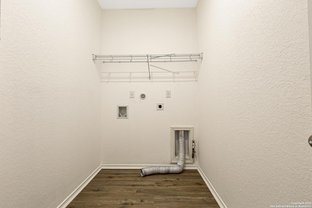 laundry area featuring gas dryer hookup, washer hookup, dark hardwood / wood-style floors, and hookup for an electric dryer