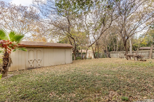 view of yard with a storage shed