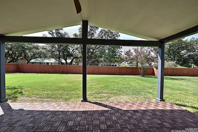 view of patio / terrace featuring ceiling fan