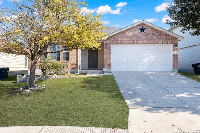 view of front of house featuring a garage and a front lawn