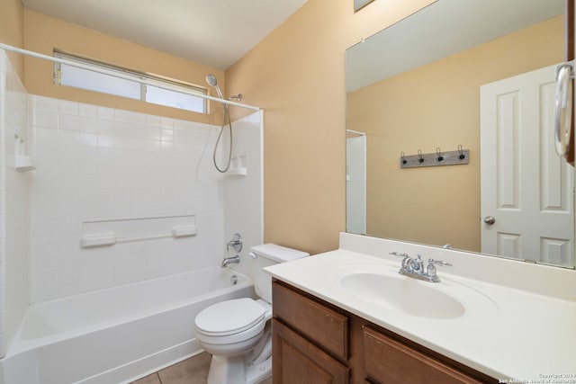 full bathroom with tile patterned floors, vanity, toilet, and shower / washtub combination