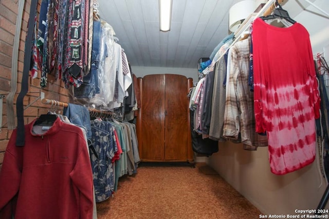 walk in closet featuring carpet floors