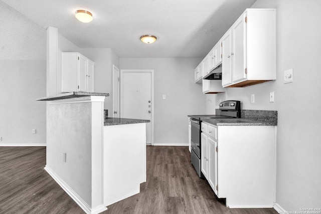 kitchen with white cabinets, stainless steel range with electric cooktop, and a textured ceiling