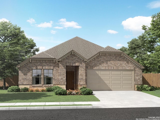 view of front facade featuring a garage and a front lawn