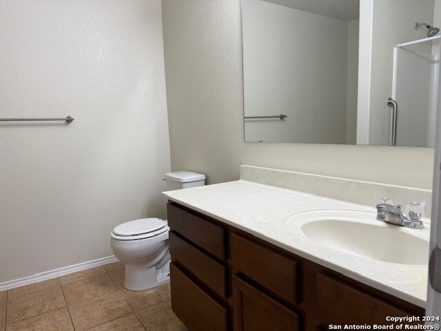 bathroom featuring tile patterned floors, vanity, and toilet