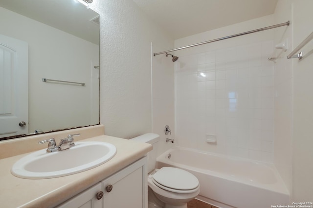 full bathroom featuring vanity, toilet, and tub / shower combination