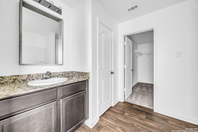 bathroom with wood-type flooring and vanity