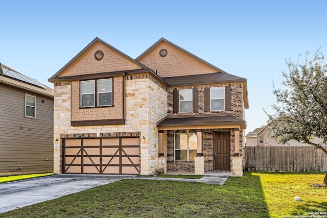 view of front facade featuring a garage and a front lawn