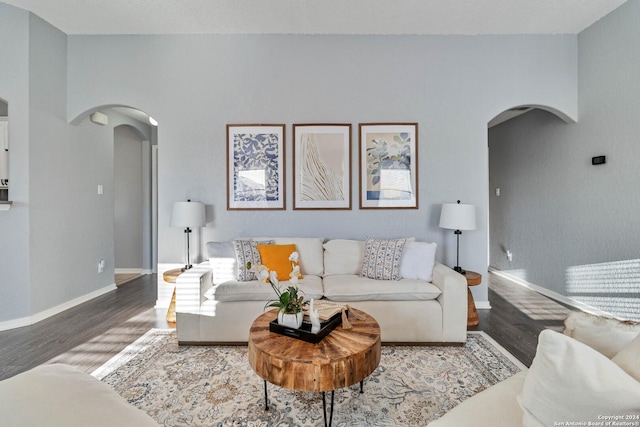 living room with wood-type flooring