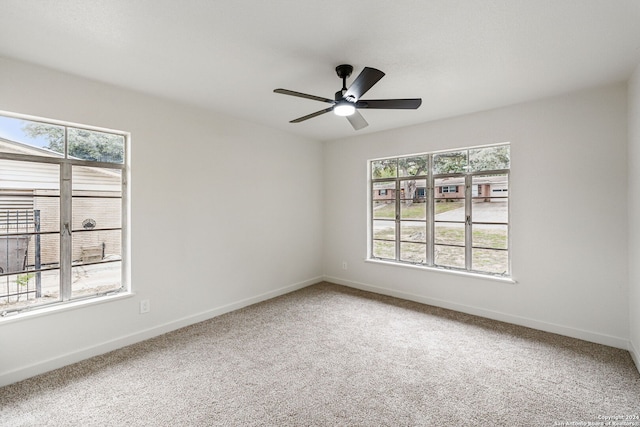 empty room featuring carpet flooring, ceiling fan, and plenty of natural light