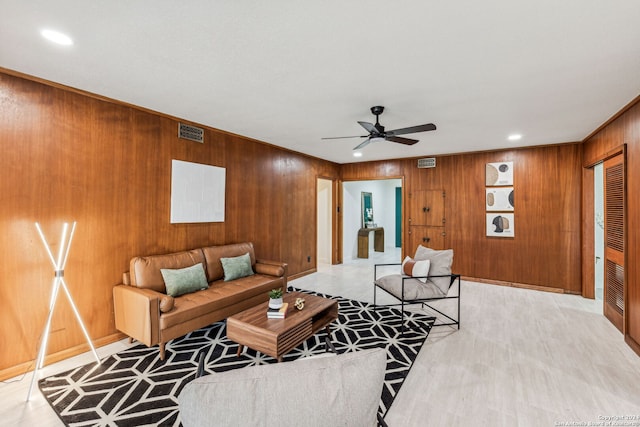 living room featuring ceiling fan