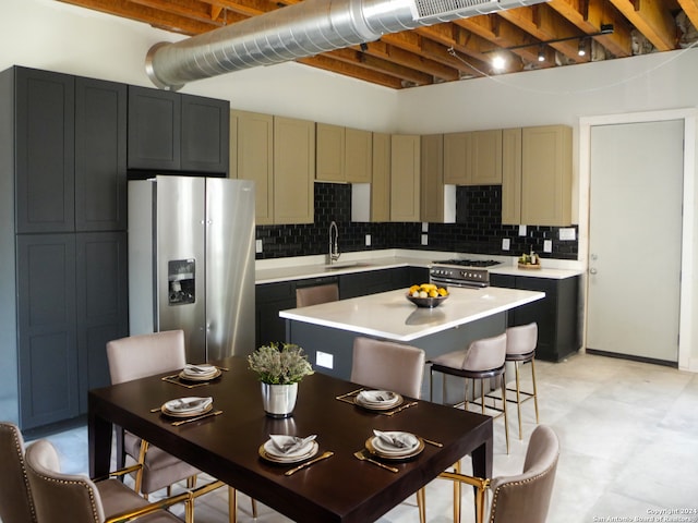 kitchen with backsplash, sink, a center island, and appliances with stainless steel finishes