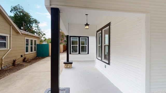 view of patio featuring a porch