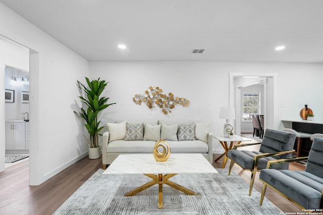 living room with hardwood / wood-style floors