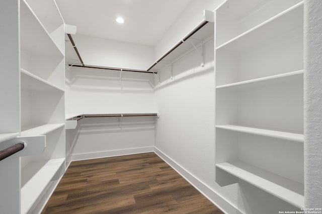 spacious closet with dark hardwood / wood-style floors