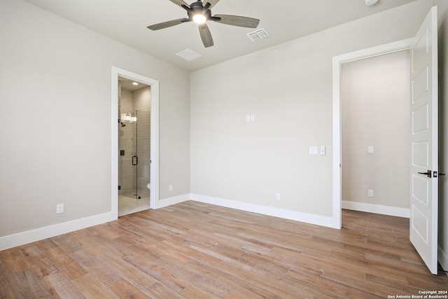 unfurnished room with light hardwood / wood-style flooring and ceiling fan