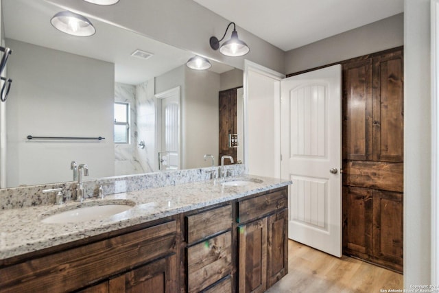 bathroom with hardwood / wood-style floors and vanity