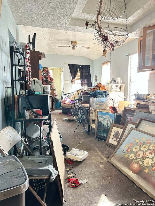 garage with ceiling fan