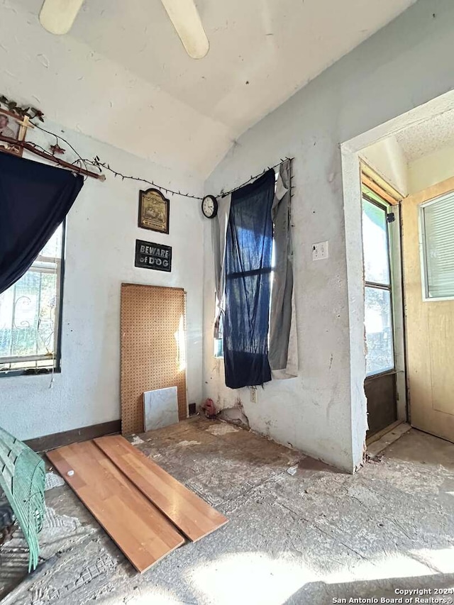 misc room featuring vaulted ceiling and plenty of natural light