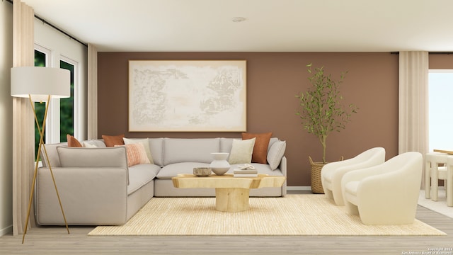 living room with light wood-type flooring