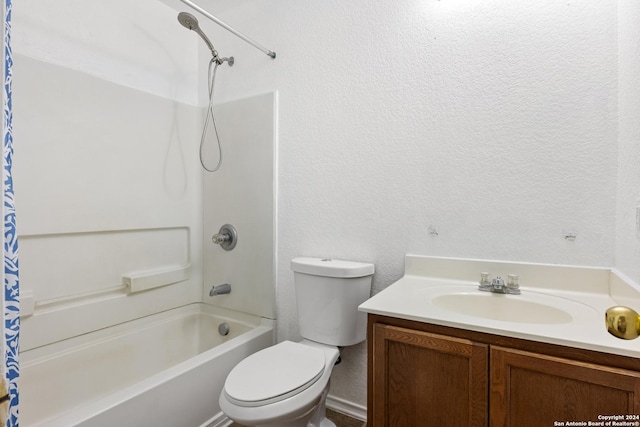 full bathroom with vanity, toilet, and shower / bath combo with shower curtain