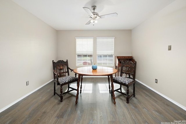 sitting room with ceiling fan and dark hardwood / wood-style floors