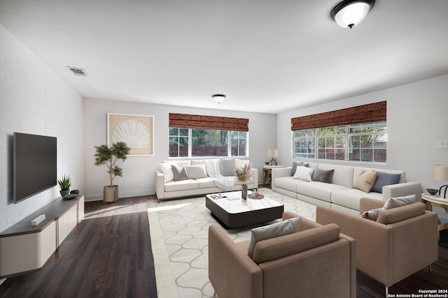 living room with hardwood / wood-style floors