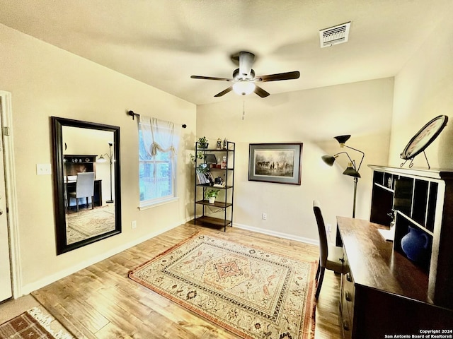 office area featuring ceiling fan and wood-type flooring