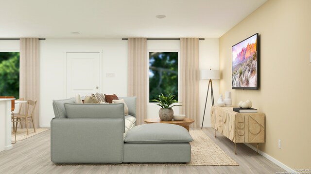 living area with light wood-type flooring