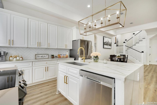 kitchen featuring white cabinets, backsplash, sink, and stainless steel appliances