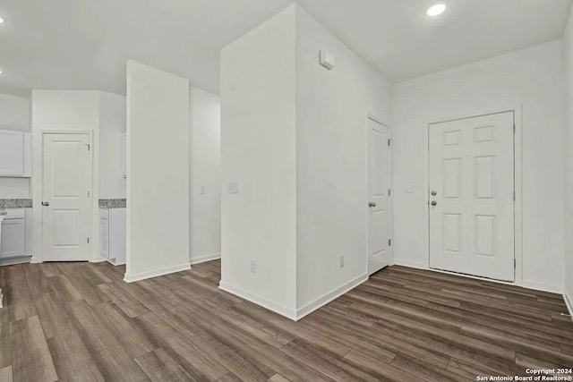 interior space with dark wood-type flooring