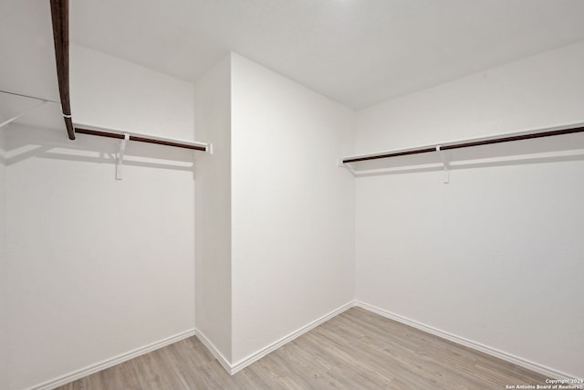 walk in closet with light hardwood / wood-style floors