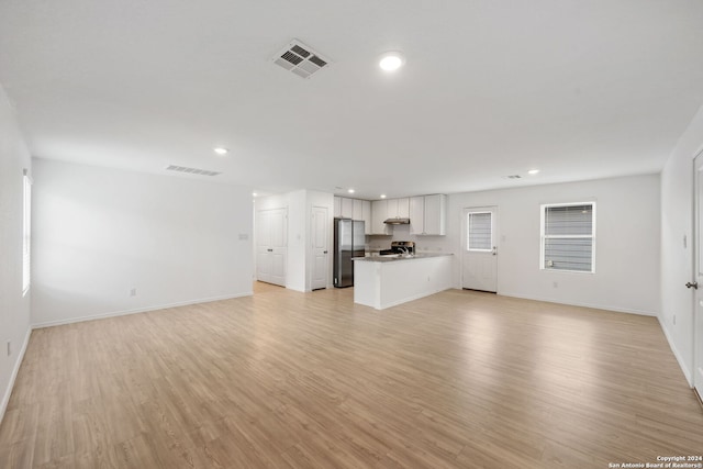 unfurnished living room with light hardwood / wood-style floors