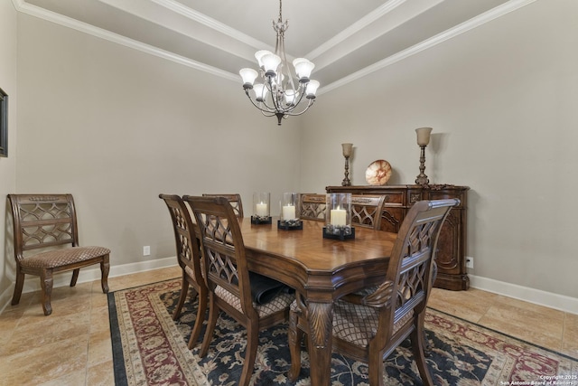 dining space featuring a chandelier and crown molding