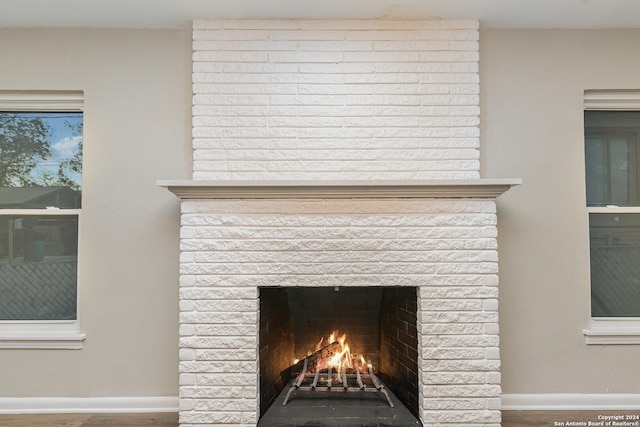 room details with a fireplace and wood-type flooring